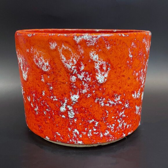 Vintage West Germany Planter / Plant Pot 60s Vase Orange Fat Lava Glaze 8.5" - Picture 4 of 6